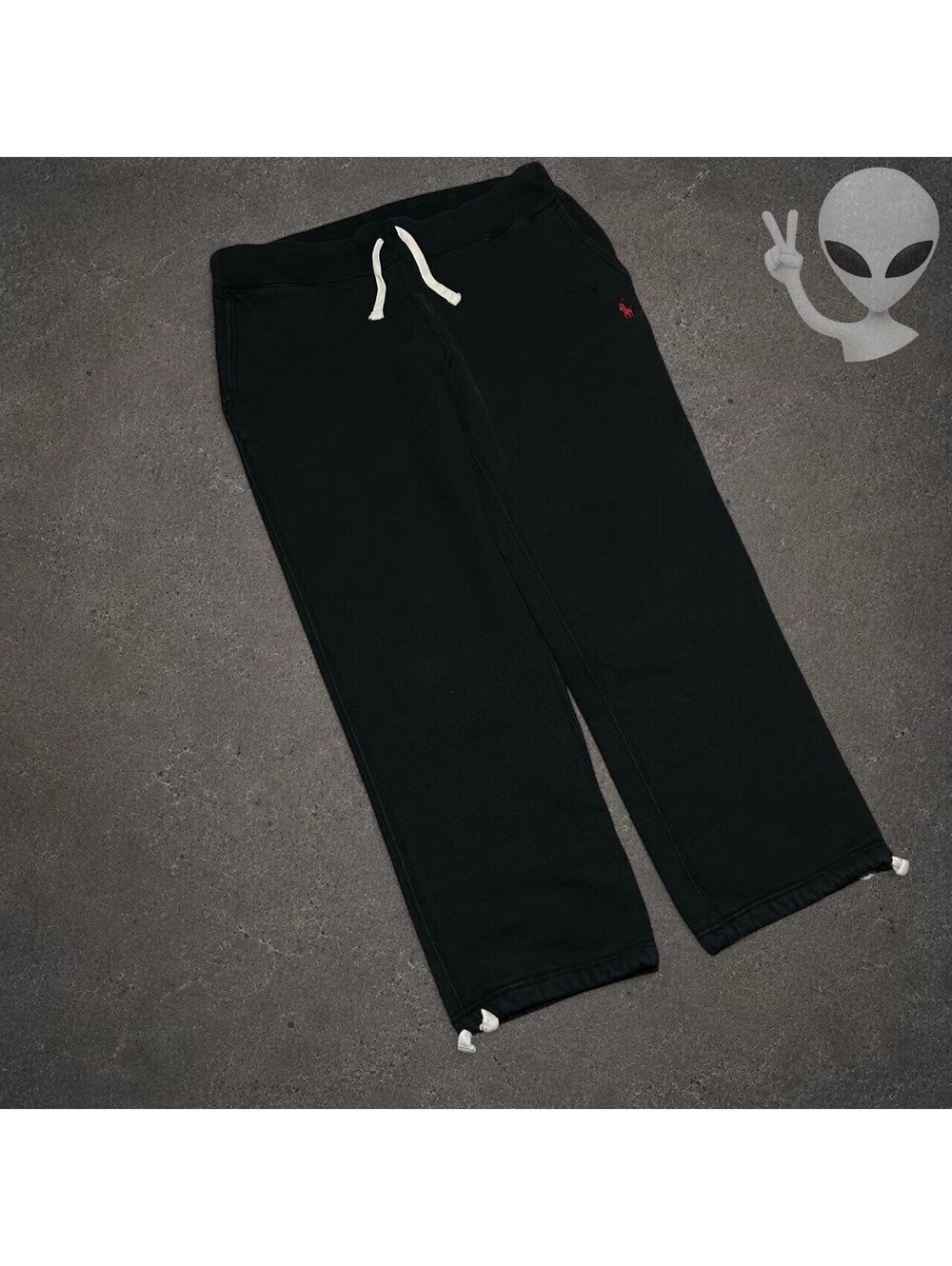 Polo Ralph Lauren Oversized Open Bottom Drawstring Fleece Sweatpants Men M Black